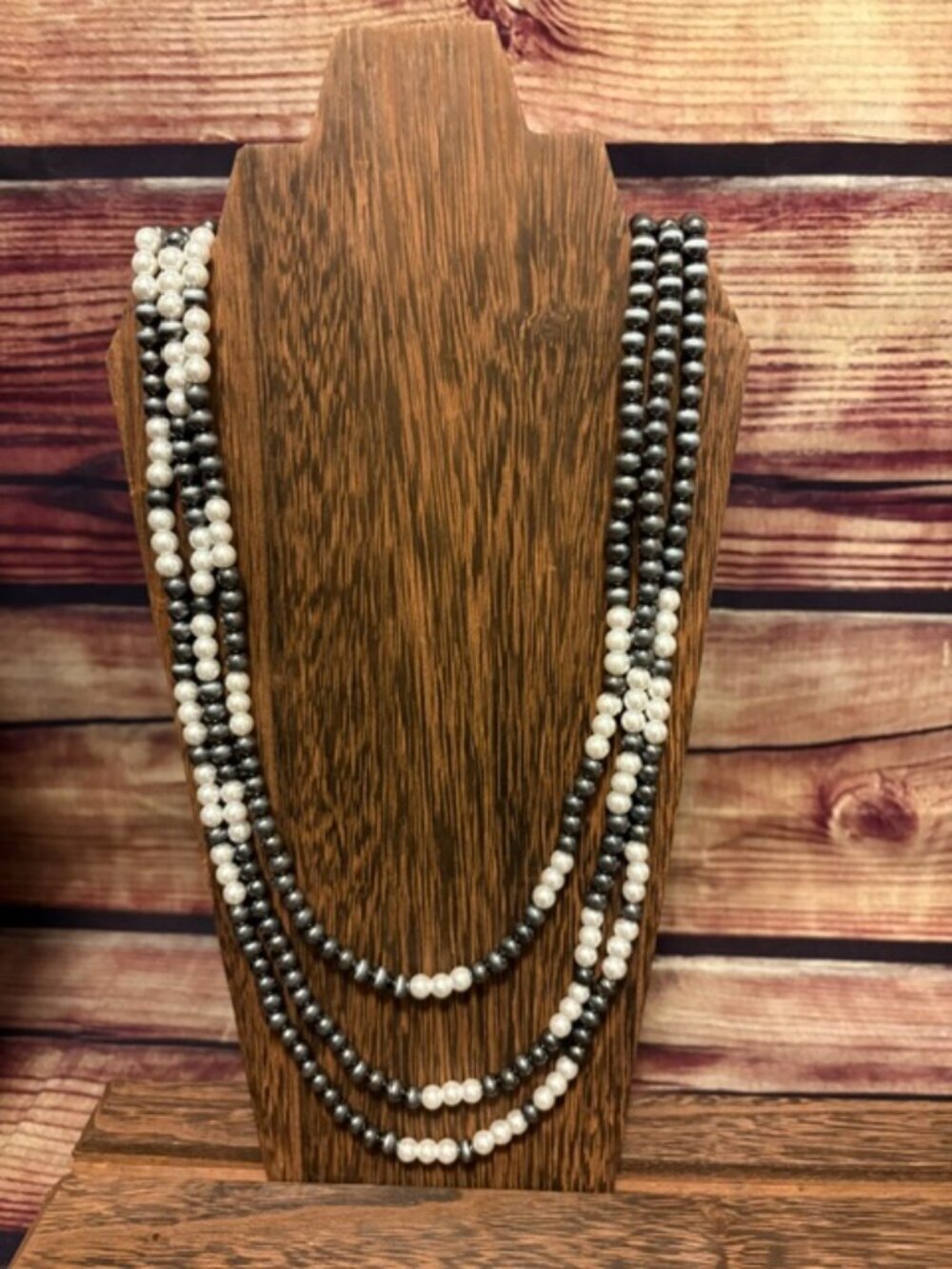 Western Layered Pearl Bead Necklace Silver Triple Strand Cowgirl NWT